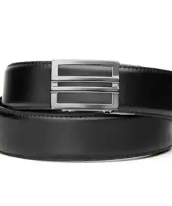 Luxurious black leather belt with silver buckle for men and women.