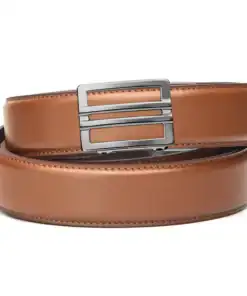 Luxurious tan leather Cloudster Pillow holder with silver buckle.