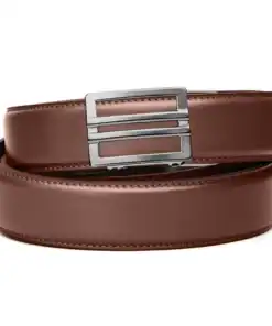 Soft brown leather Cloudster Pillow holds with sleek silver buckle.