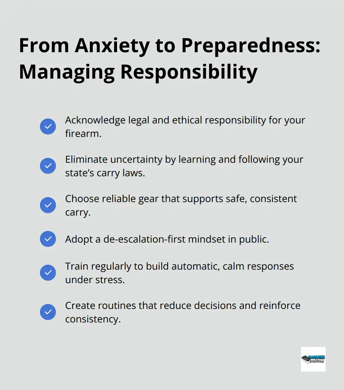 Checklist of steps to manage concealed carry responsibility and reduce anxiety.