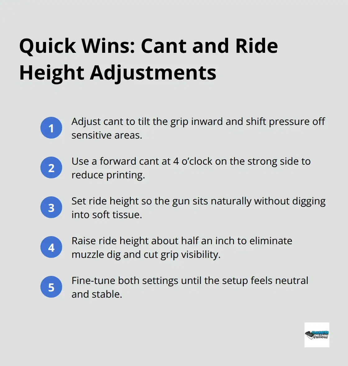 Compact list of quick adjustments to improve comfort and concealment via cant and ride height. - concealed carry tips