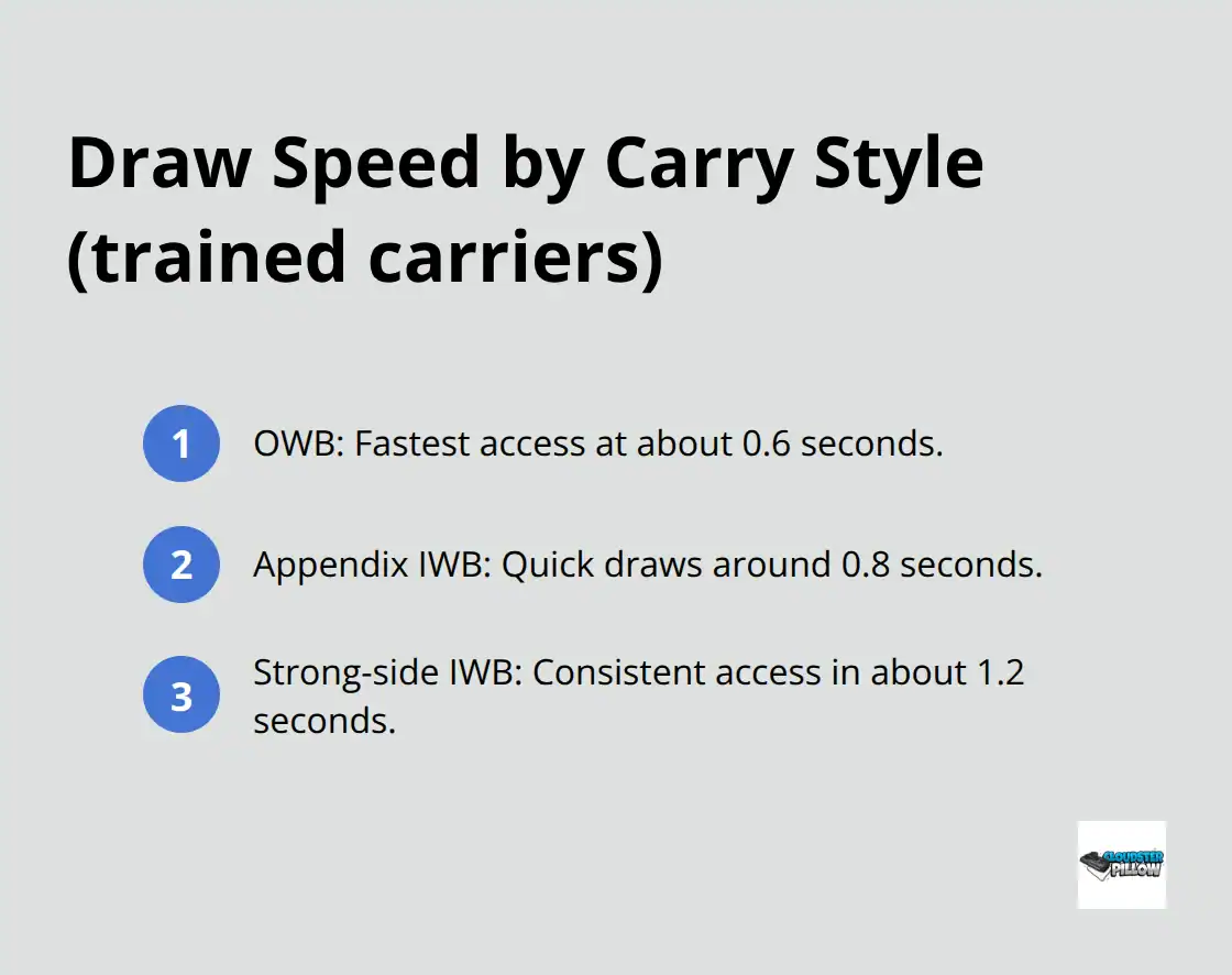 Compact list comparing draw times for OWB, appendix IWB, and strong-side IWB carry styles. - sig sauer p365 x macro